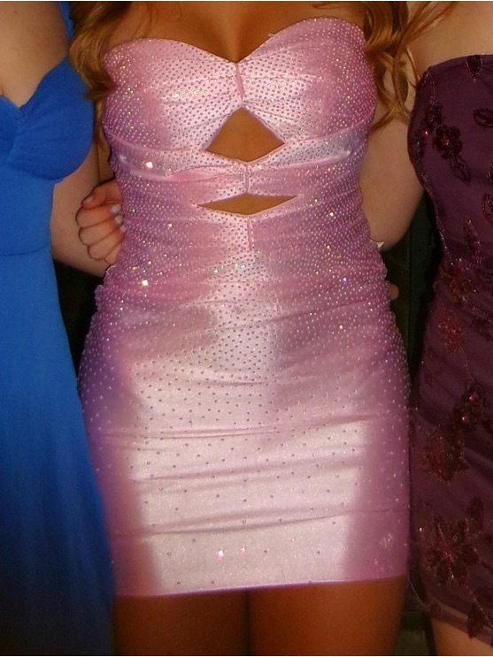 Strapless Pink Sequin Cutout Mini Dress